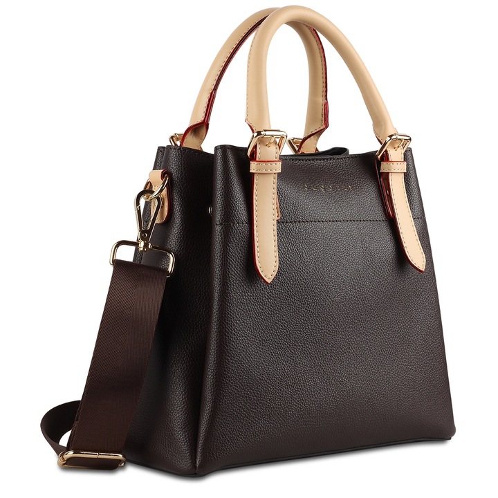 Női táska ökológiai bőrből, bugatti, Ella Top Handle M, Sötétbarna