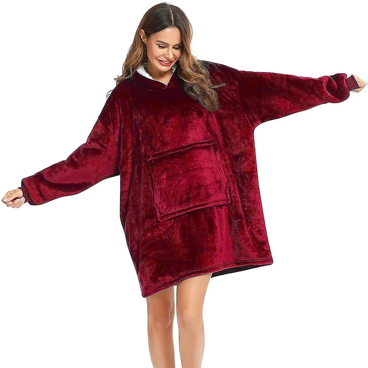Одеяло с ръкави и качулка Quasar & Co.®, 90 х 80 см, универсален размер, Червен