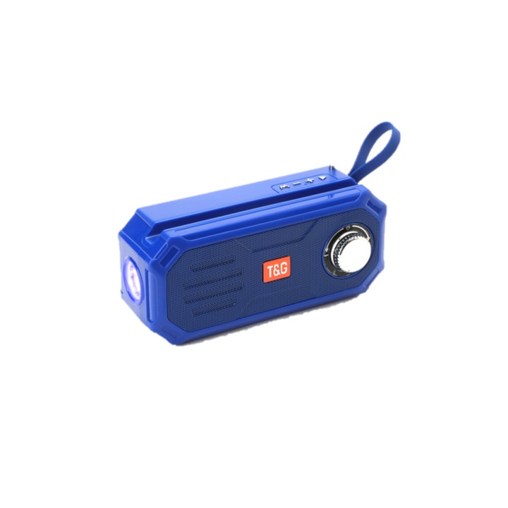 Boxa Audio Portabila Bluetooth/ TF Card/ Radio FM/ USB/ AUX, Lanterna LED, Incarcare Solara, Antena, T&G, Albastru