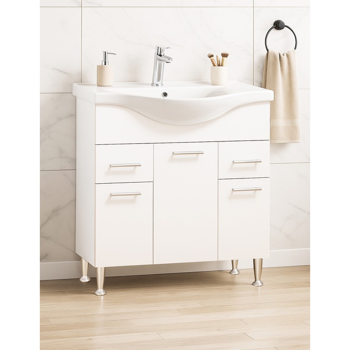 Baza si lavoar Badenmob, MDF, seria 153 cu sertare, 80x81cm, Alb