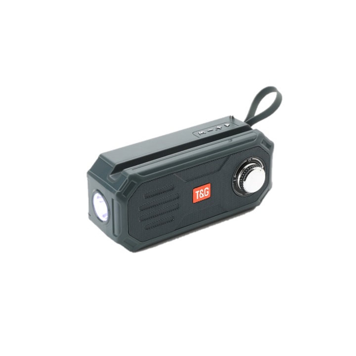 Boxa Audio Portabila Bluetooth/ TF Card/ Radio FM/ USB/ AUX, Lanterna LED, Incarcare Solara, Antena, T&G, Gri