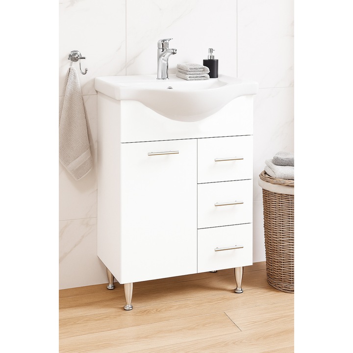 Baza si lavoar Badenmob, MDF, seria 153 cu sertare, 55x81cm, Alb