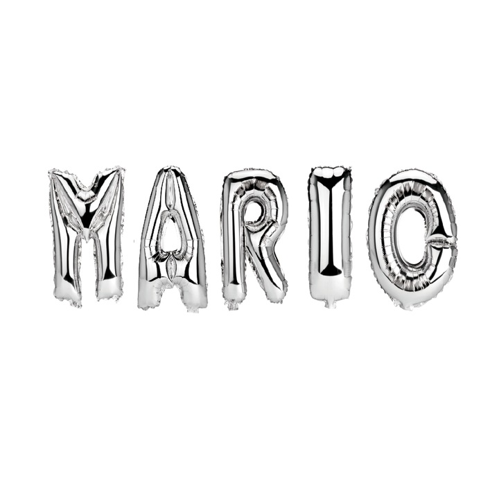 Mario Name Balloon Set, ezüst, 40 cm