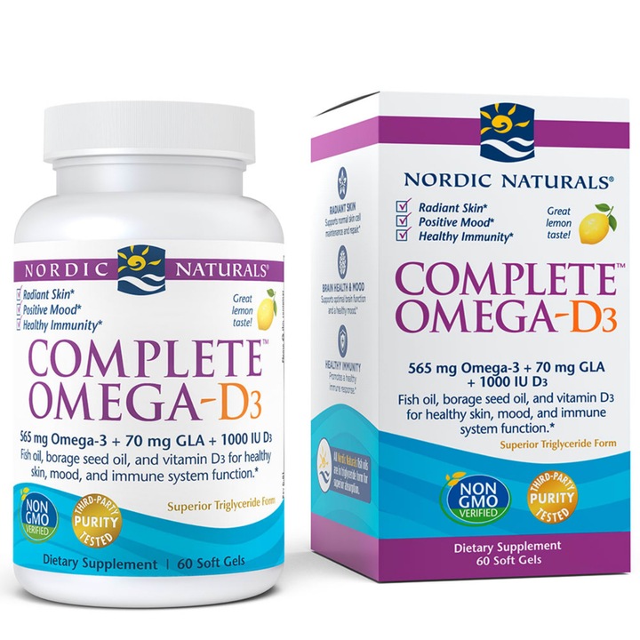 Supliment alimentar, Nordic Naturals, Omega 3/Vitamina D3/ GLA, 60 de capsule
