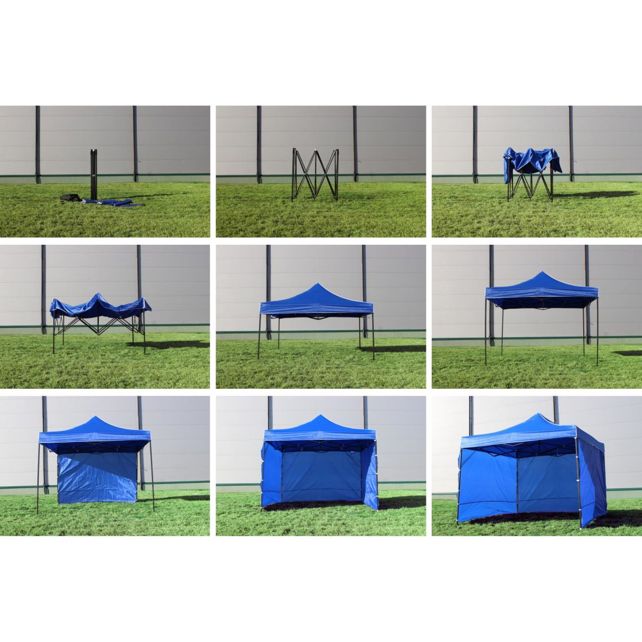 Градинска шатра, метална рамка, 3 стени, сгъваема, син, 3x3x3.16 m ...