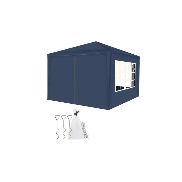 IsoTrade Pavilon / kerti / terasz pavilon, fém keret, 4 fal, ablakos, kék, 3x3x2.5 m
