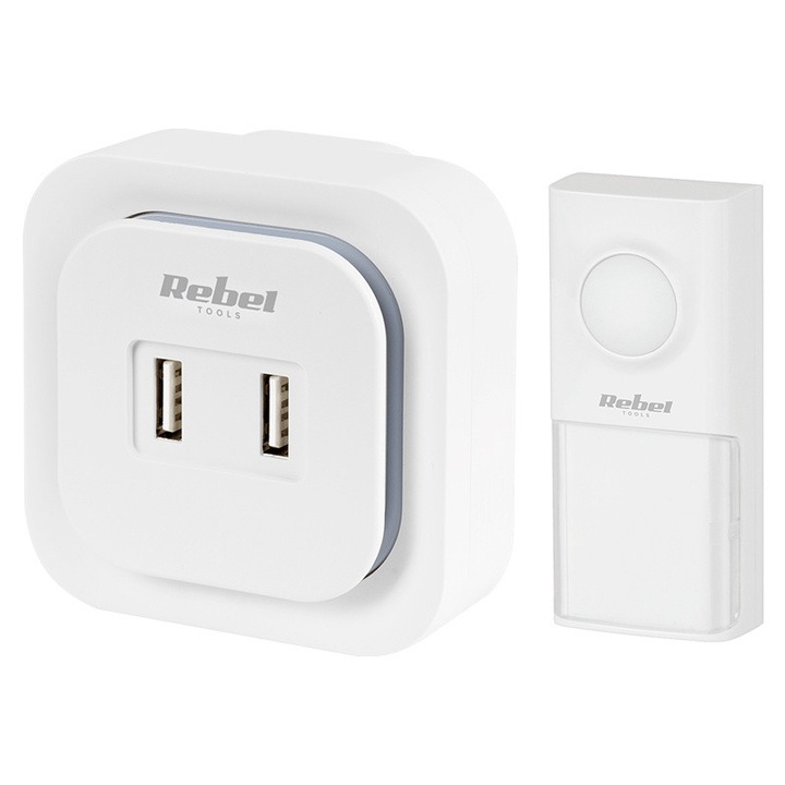 Безжичен звънец, до 100м, 2 USB, захранване, Rebel