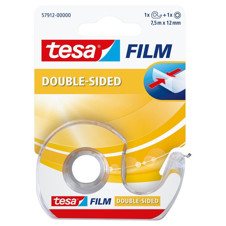 Двустранно лепило, Tesa, 12 мм х 7,5 м, Прозрачно