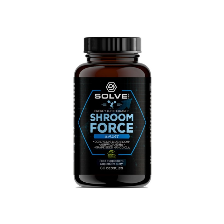 SolveLabs Shroom Force енергийна хранителна добавка преди тренировка, 60 капсули
