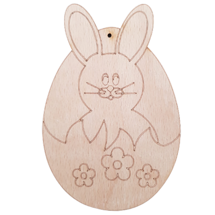 Ou decorativ cu iepuras, lemn natur, 15 cm