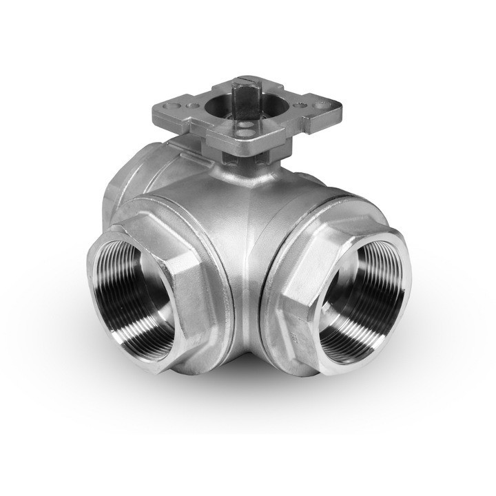 Supapa cu bila cu 3 cai, HPControl, Otel inoxidabil, 1/2 inch DN40 pentru servomotor ISO5211