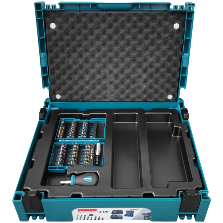 Комплект инструменти Makita B-49725, 96 аксесоара, накрайници, тръбни, смесени свредла, транспортен куфар Makpac