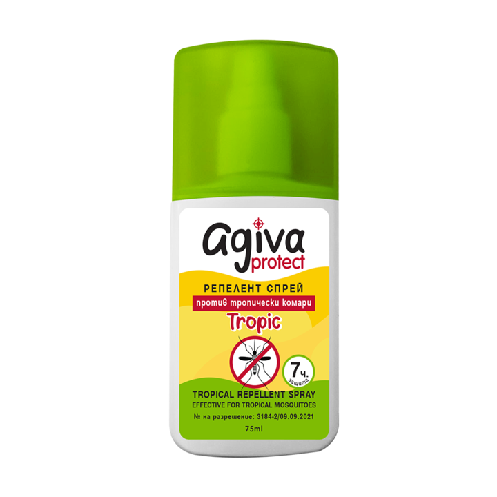 Agiva Protect Tropical, Spray riasztó szúnyogok és kullancsok ellen, Az egész családnak, Trópusi szúnyogok ellen, 75ml