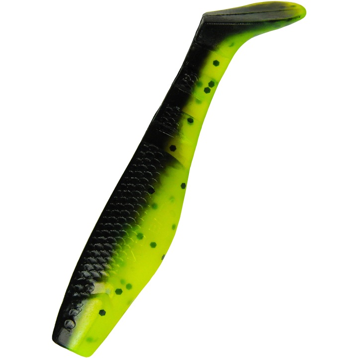Set 5 buc Shad KP Original Shad 6.25 cm, Black Lime, pentru biban, stiuca sau salau