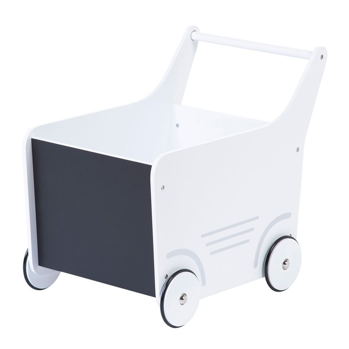 Carucior cu spatiu depozitare si tabla de scris Childhome, 49x34x43 cm, Lemn Alb
