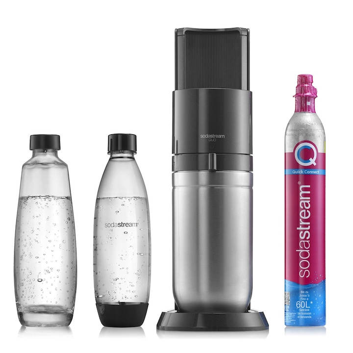 Aparat pentru bauturi carbogazoase Sodastream DUO, 1 litru, 2 carafe, argintiu/gri