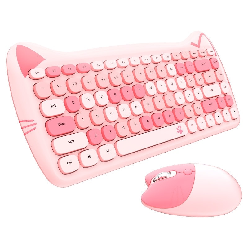 Overall Naughty Encourage Set tastatura si mouse wireless, MOFII, Model pisica, Roz - eMAG.ro