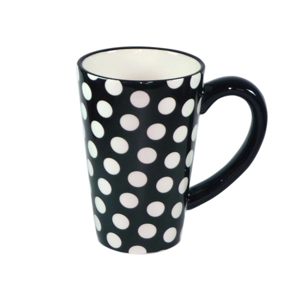 Cana de ceai inalta, Livada cu ceai, Buline, Negru/Alb, Portelan, 0.3 l