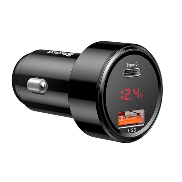 Baseus Magic Autós Töltő Usb + Type-C Aljzat, 5V / 3000Ma, LED kijelző, Fekete
