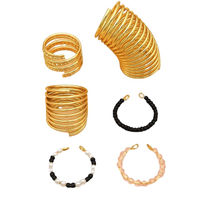 Set 6 inele, aurii, cu margelute, Sarika C4, Pursehuit