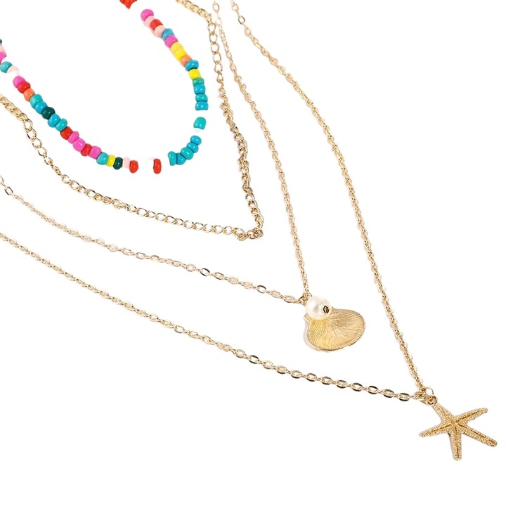 Set coliere, aurii, cu margelute colorate si forme marine, Selene C20, Pursehuit