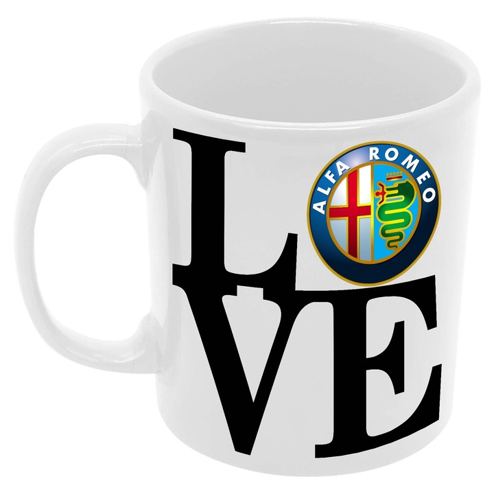 Cana din ceramica pentru cafea sau ceai Alfa Romeo ALfa Romeo Tralala Alfa Romeo Love, Alb, 330 ml