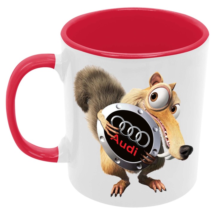 Керамична Чаша за кафе или чай Ауди Audi Tralala Audi Scrat Ice Age, Червен, 330 мл