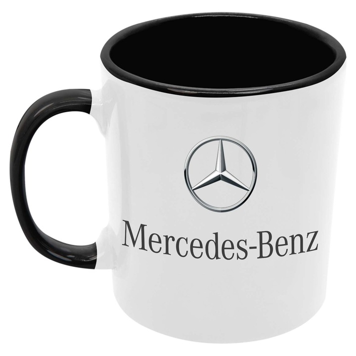 Керамична Чаша за кафе или чай Мерцедес Mercedes Tralala Mercedes Benz Logo 1, Черен, 330 мл