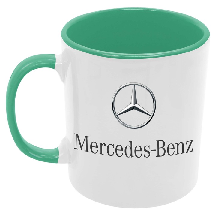Cana din ceramica pentru cafea sau ceai Tralala Mercedes Benz Logo 1, Verde, 330 ml