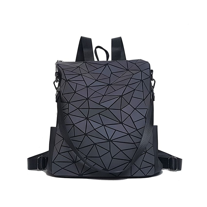 Rucsac dama cu forme geometrice 3d, holografic, bareta umar 35x35x17cm
