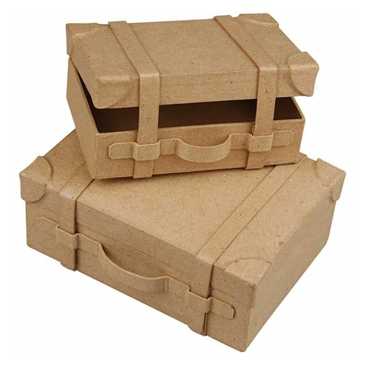 Set 2 valize personalizabile, Creotime, Harite/Carton, 14x7.5x5 cm, Maro