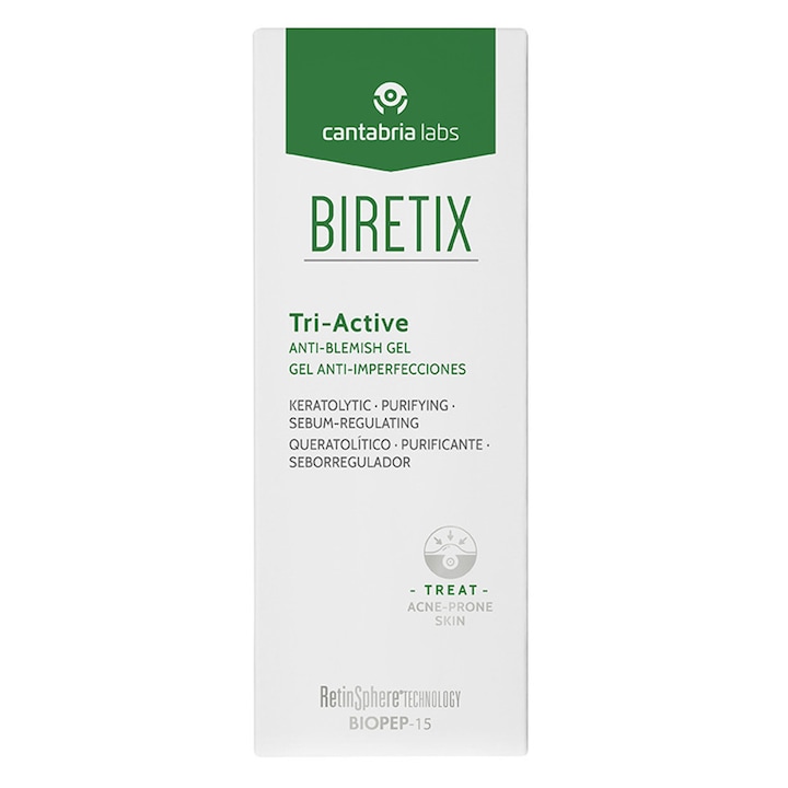 Gel triactiv Cantabria Biretix, pentru piele cu tendinta acneica, 50 ml