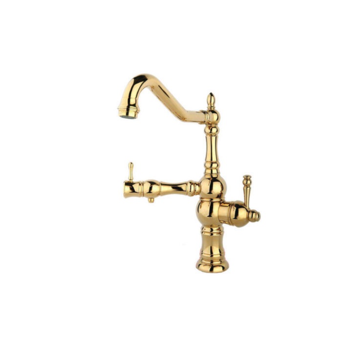 Смесител за мивкa RASSAN Лиза, Стоящ, С чучур за филтрирана вода, Златист