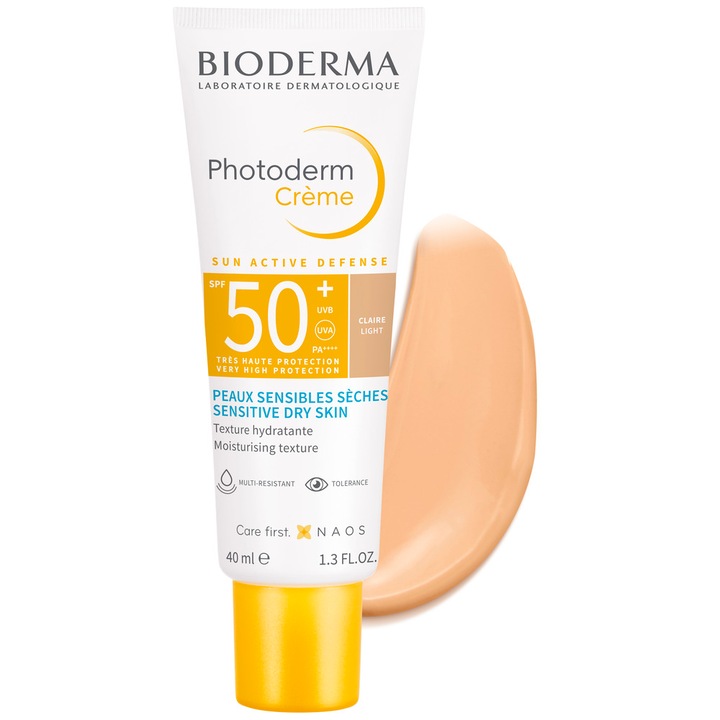 Crema de fata coloranta cu protectie solara Bioderma Photoderm SPF 50+ pentru ten sensibil, 40 ml