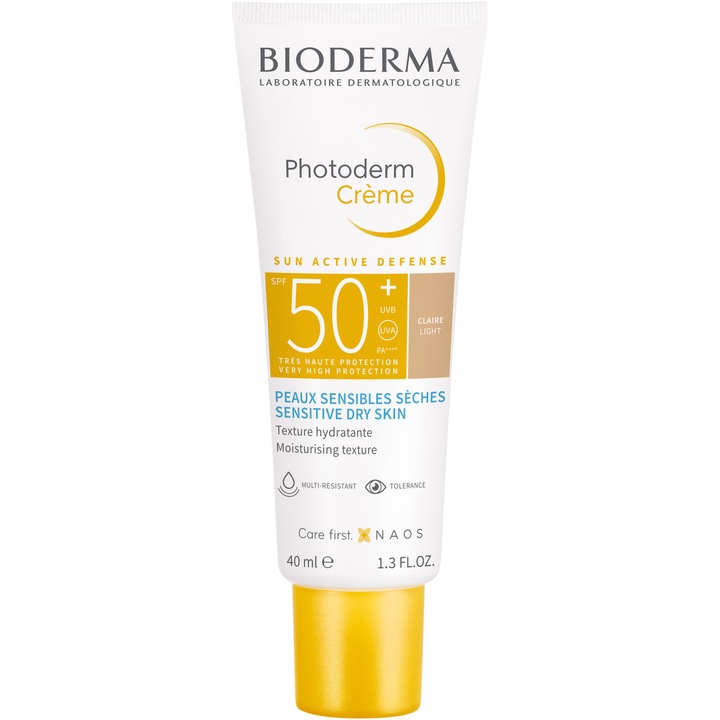 Crema de fata coloranta cu protectie solara Bioderma Photoderm SPF 50+ pentru ten sensibil, 40 ml