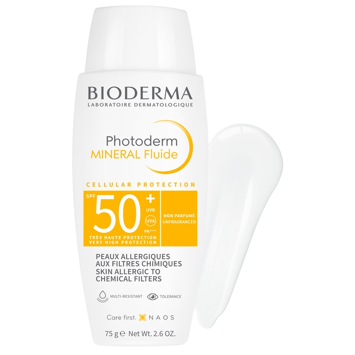 Bioderma Photoderm Mineral Fluide SPF 50+ Napvédő krém, Fényvédővel, Allergiás bőrre, 75g