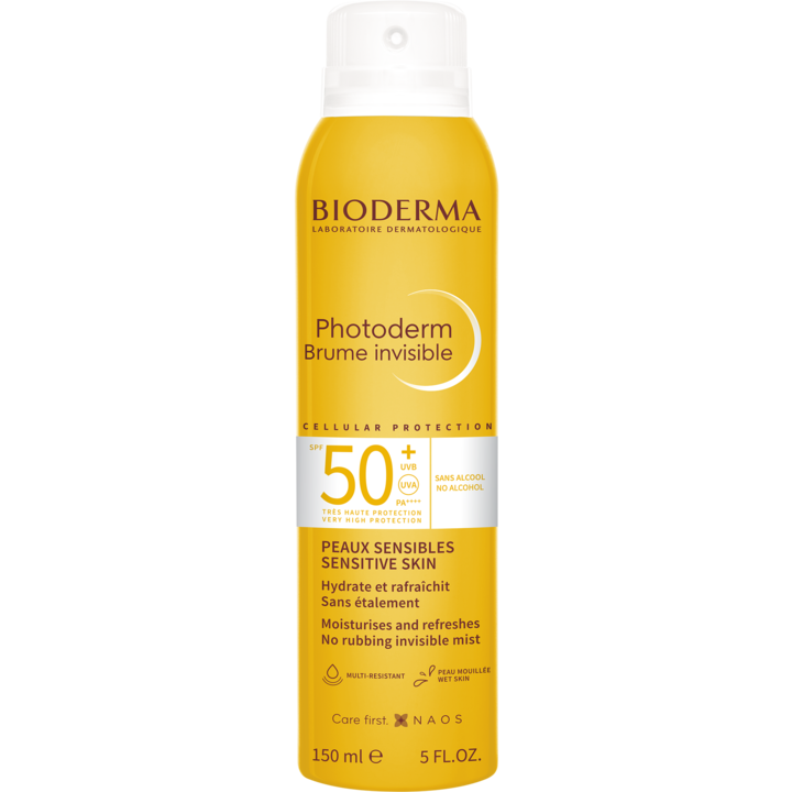 Spray invizibil cu protectie solara Bioderma Photoderm Max Brume SPF 50+ pentru piele sensibila, 150 ml