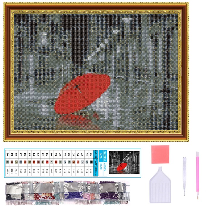 Set pictura cu diamant 5D DIY, AMTMBS, Model umbrela, 30x40 cm, Multicolor