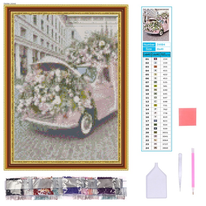 Set pictura cu diamant 5D DIY, AMTMBS, Model masina, 30x40 cm, Multicolor