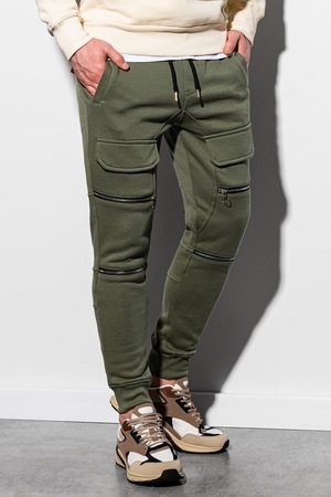 OMBRE, Pantaloni din amestec de bumbac cu talie ajustabila, Kaki, XL