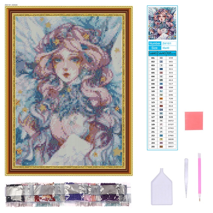 Set pictura cu diamant 5D DIY, AMTMBS, Model fata, 30x40 cm, Multicolor