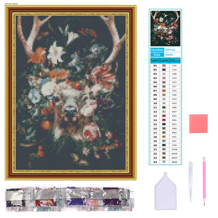 Set pictura cu diamant 5D DIY, AMTMBS, Model cerb, 30x40 cm, Multicolor