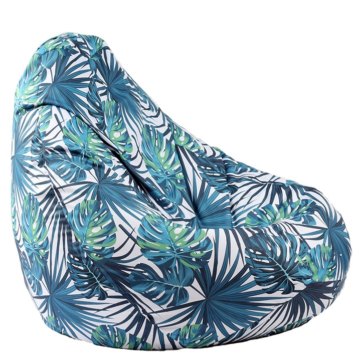 Калъф за пуф круша Pufrelax Nirvana Hobbit, 220л., Tropical Leaves, Не съдържа пълнеж, Водоустойчив, принт