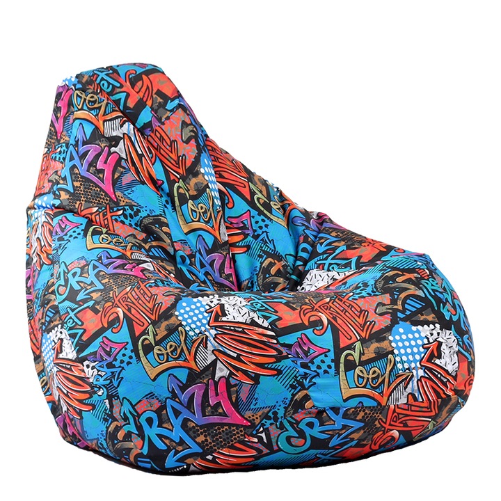 Пуф Pufrelax, круша за деца 4-14 г.,160л. Nirvana Light, Street Art, Водоустойчив, Перящ се калъф, Пълнеж от Полистиролни перли, принт