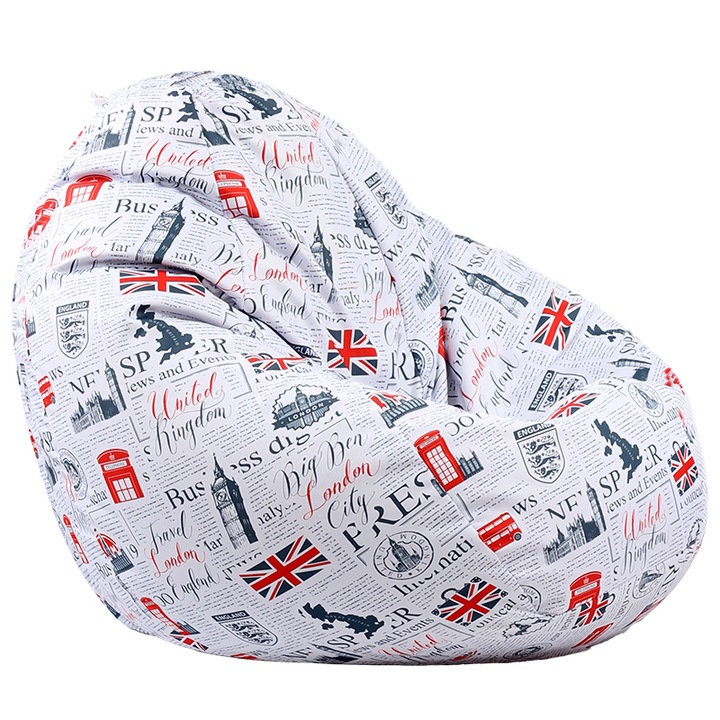 Калъф за пуф круша Pufrelax Nirvana Gigant, 520л., Good Old News, Без пълнеж, водоустойчив, принт