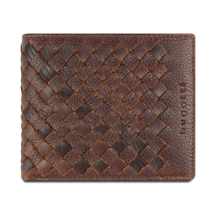 Мъжки портфейл, Bugatti, Woven 018, Естествена кожа, Кафяв коняк