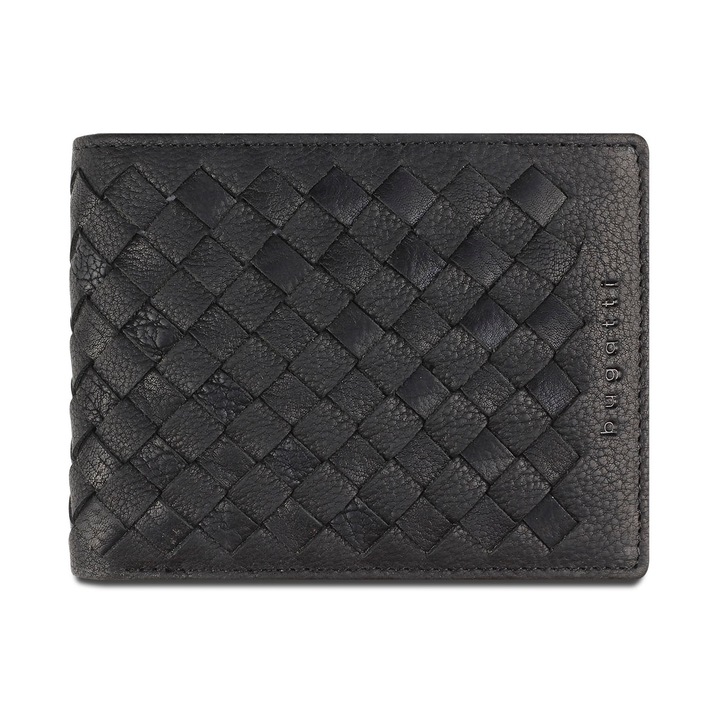 Мъжки портфейл, Bugatti, Woven 301, Естествена кожа, Черен