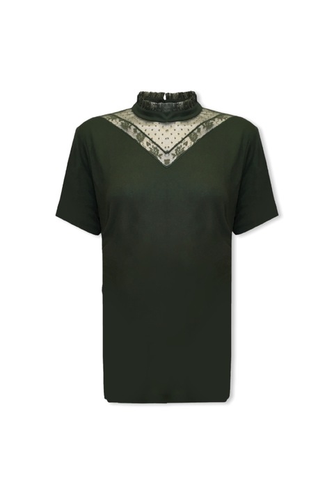 Bluza cu maneca scurta si dantela Thit Kaffe, verde, L