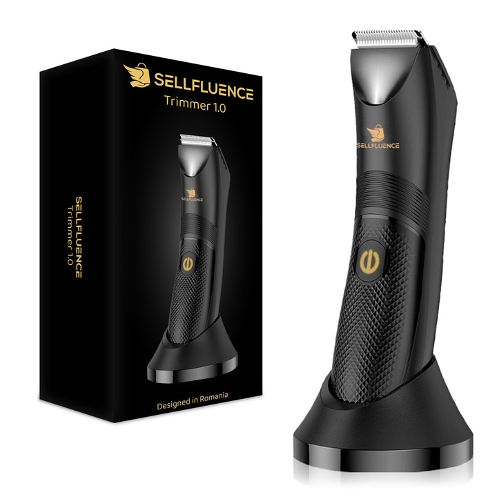 Тример Sellfluence Trimmer 1.0, слабини, брада и тяло, водоустойчив, безжичен, led светлина, 5000 rpm, със стойка, Type-C зареждане