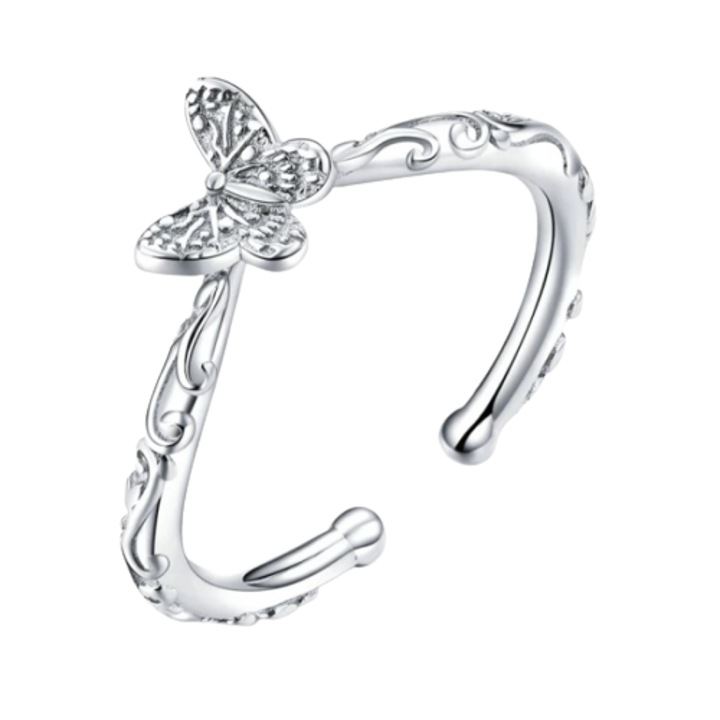Állítható 925 ezüst rugós pillangó gyűrű